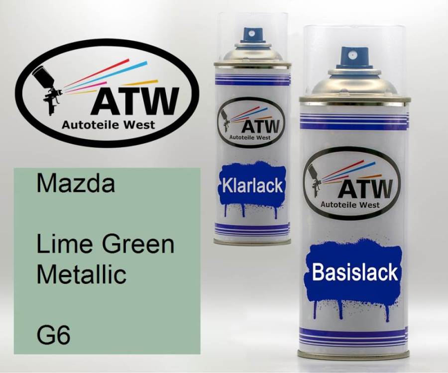 Mazda, Lime Green Metallic, G6: 400ml Sprühdose + 400ml Klarlack - Set, von ATW Autoteile West.